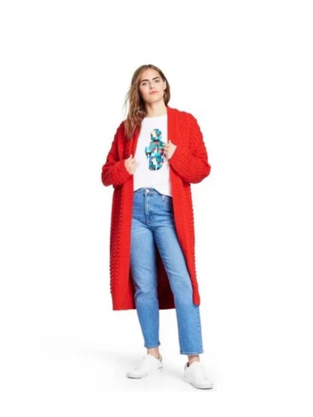 LEGO x Target Womens Textured Knit Longline Cardigan Red Size Large